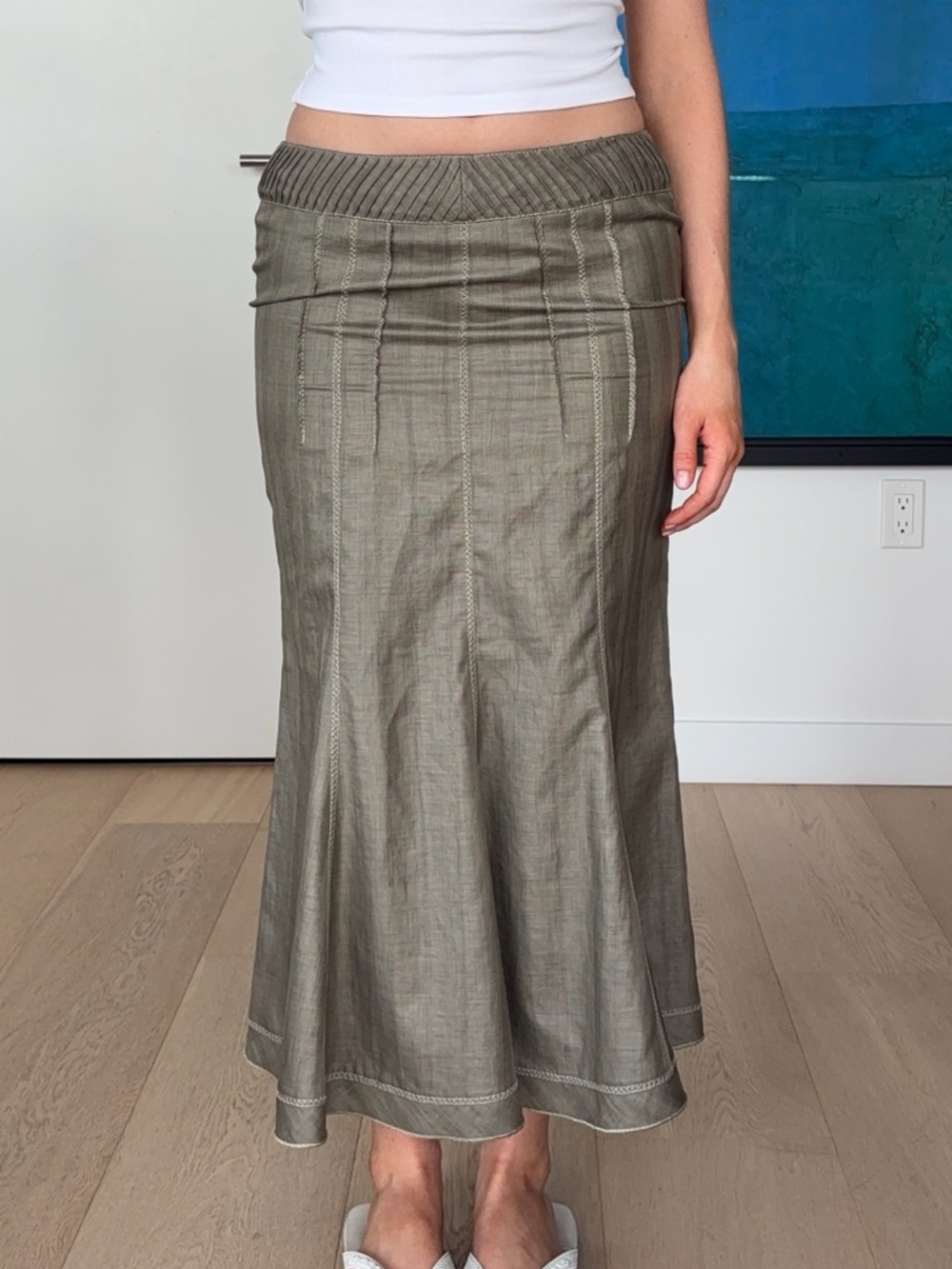 Lucien Daunois Green Midi Pleated Skirt